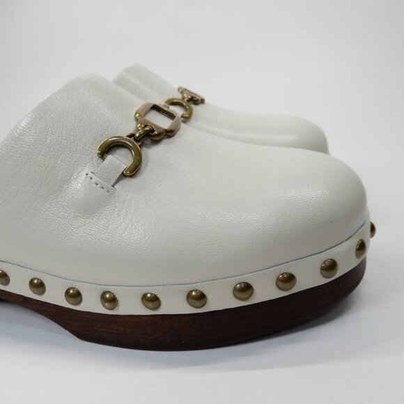 Larroude Zuzi Bit Mule Clogs Slip on Size 6 Ivory Cream Leather Wooden Studs NEW - Picture 11 of 15